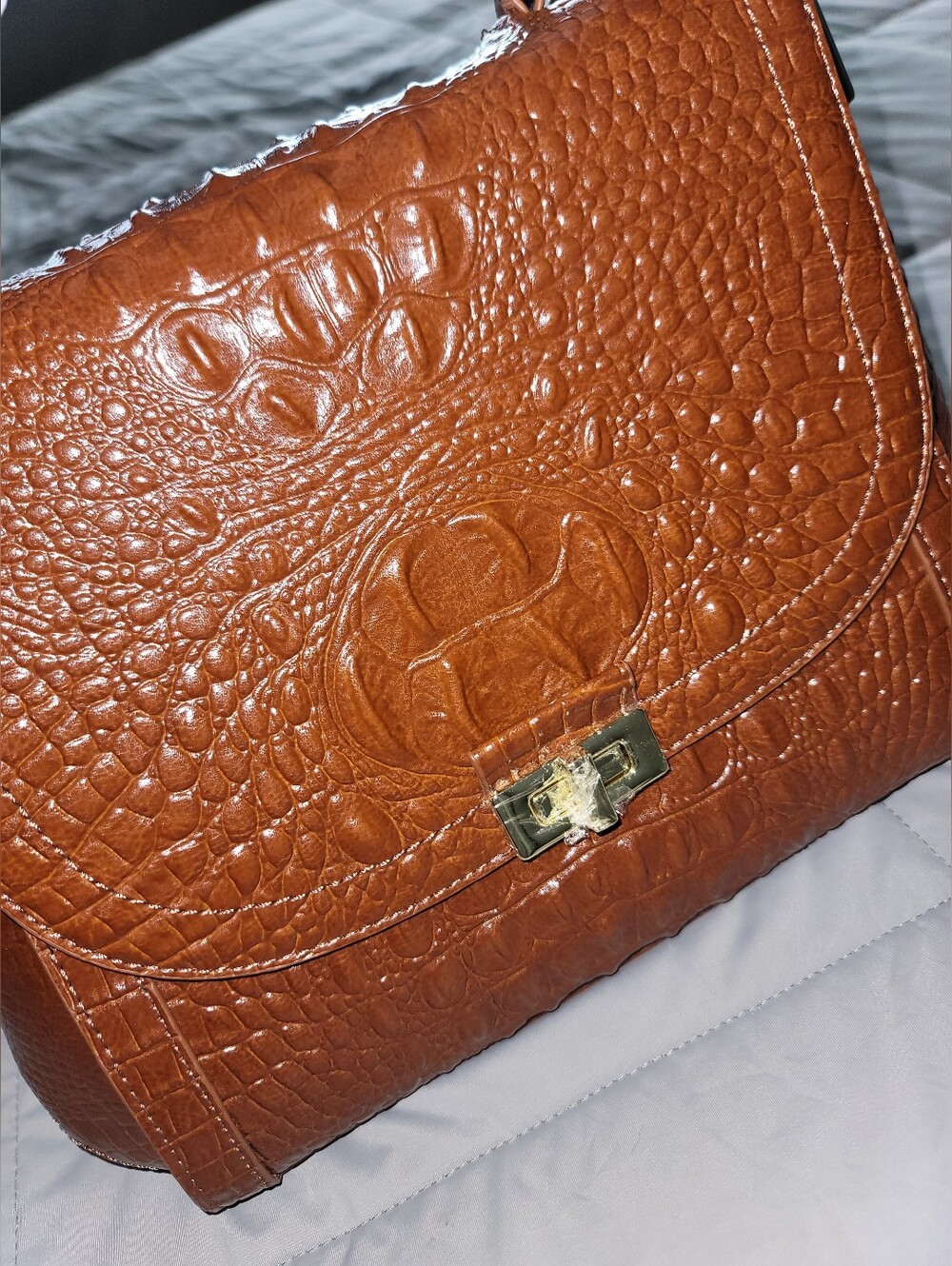 Genuine Leather Croc‑Embossed Top Handle Bag – NWT – Crossbody Strap Inc - Picture 2 of 12